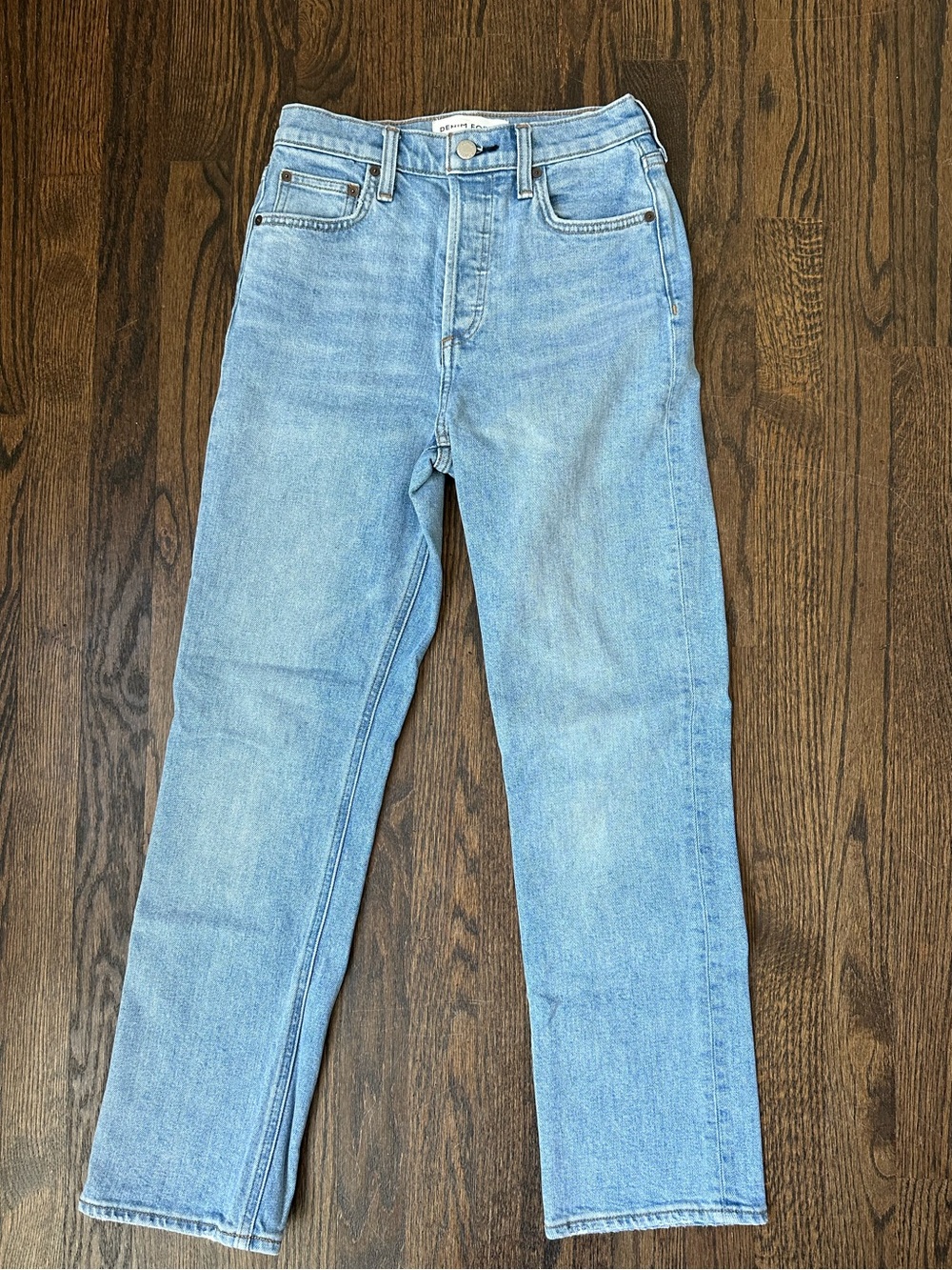 Denim Forum The Arlo High Rise Straight Jeans 25 28L Light Wash Organic Cotton